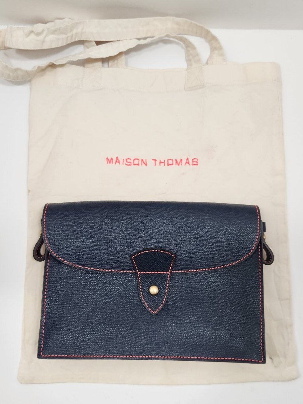 Maison Thomas Princesse Shoulder/Crossbody Handbag Navy W/Neon Orange France